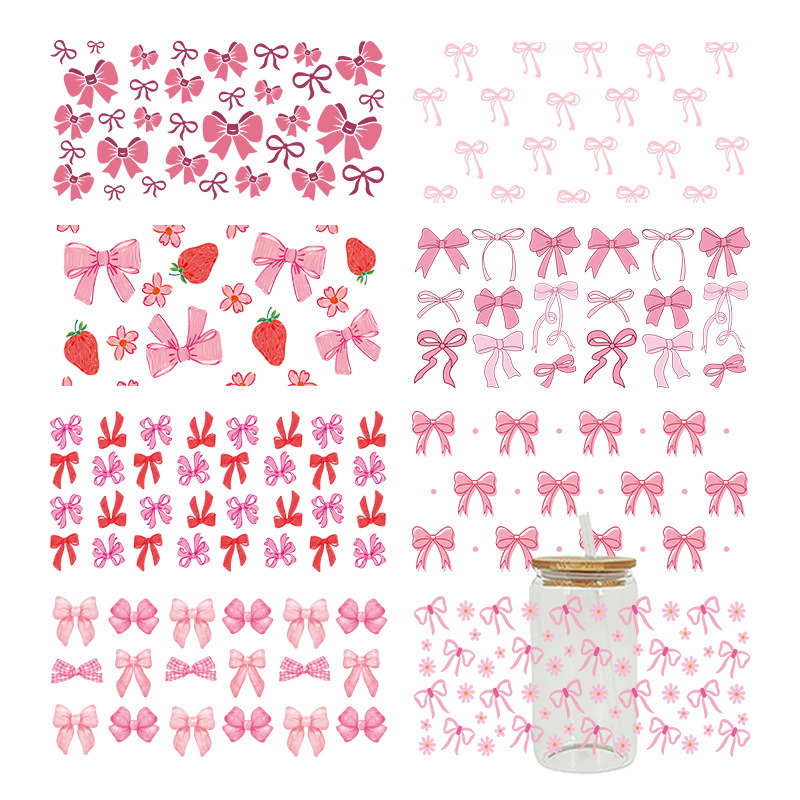 Wholesale Pink minimalist bow 16oz C UV DTF Wraps