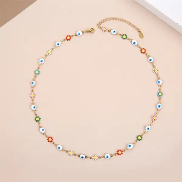 Wholesale Elegant Devil's Eye Stainless Steel Natural Stone Plating Necklace