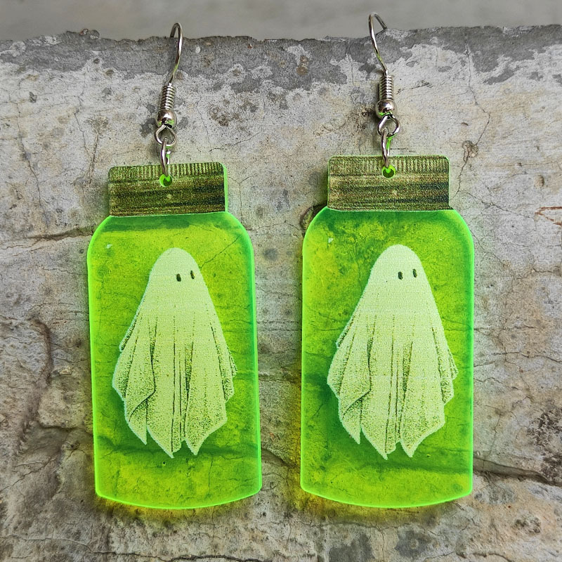 Wholesale Ghost Earrings Fluorescent Acrylic Horror Bottle Skull Earrings