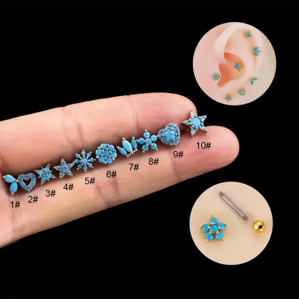 Wholesale 1 Piece 316L Stainless Steel Copper Zircon Ear Cartilage Rings & Studs Pentagram Heart Shape Flower Women'S