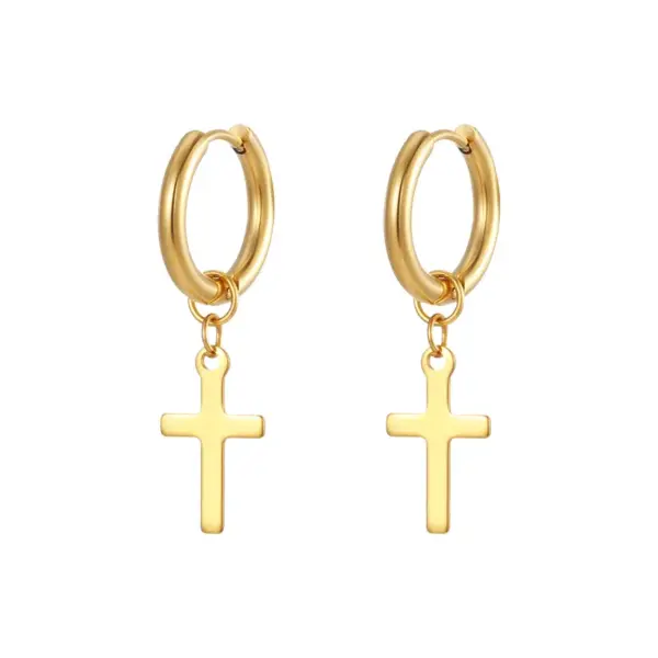 PVD Coated 18K Gold Real Gold Plated Cross 201 Stainless Steel Simple Style Waterproof Non Tarnish Dangling Earrings
