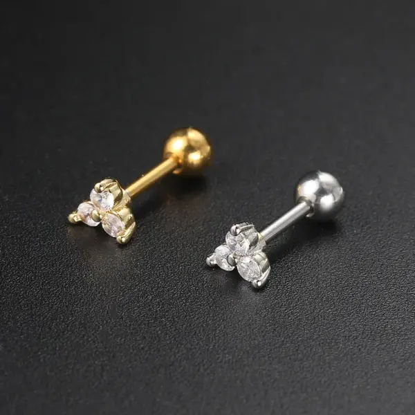 Wholesale Copper Zircon Ear Bone Nail Women's Pear-shaped Stone Screw Buckle Piercing Earrings Nose Ring