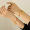 oly-9e3ed84e99f864fc41a0deaae9af6405 Wholesale PVD Coated Real Gold Plated 18K Gold Heart Shape 304 Stainless Steel Fashion Waterproof Non Tarnish 304 Stainless Steel Bracelets