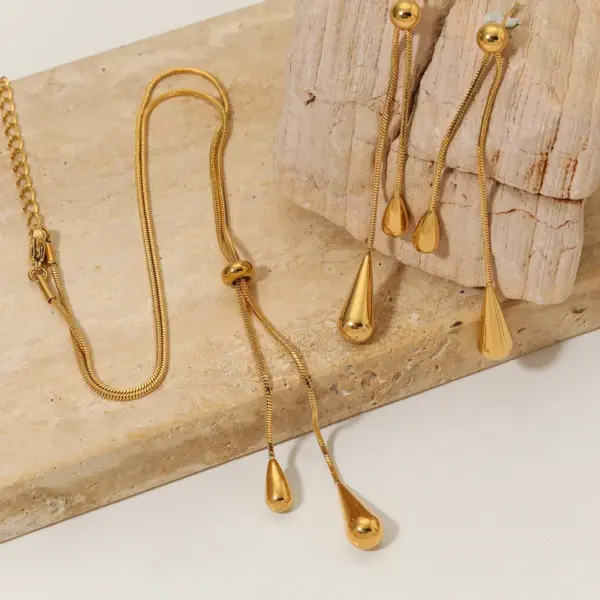 PVD Coated Real Gold Plated 16K White Water Droplets 304 Stainless Steel Modern Style Artistic Waterproof Non Tarnish Earrings Necklace