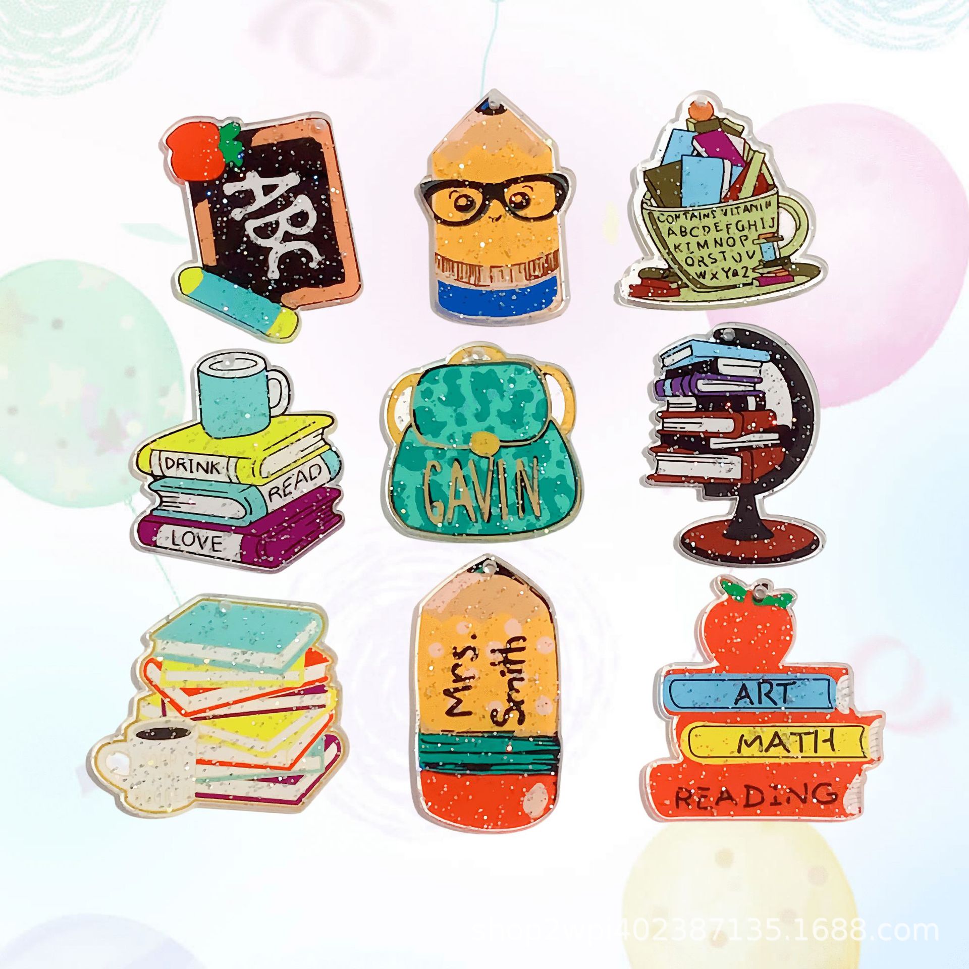 Wholesale Acrylic glitter campus wind graduation season fashion earrings aessories DIY earrings key chain pendant jewelry materials