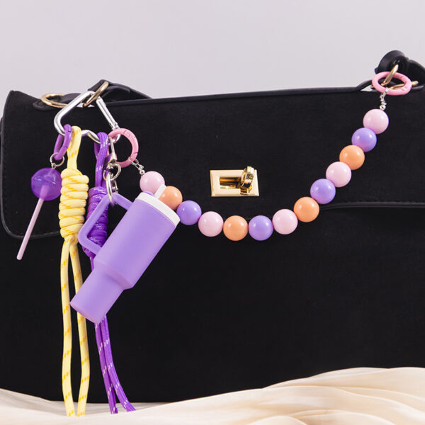 oly-9e59147965784ae56eeff6b937efe3d8 Wholesale Acrylic beaded bag charm, ice cream cup, lipstick keychain, lollipop charm