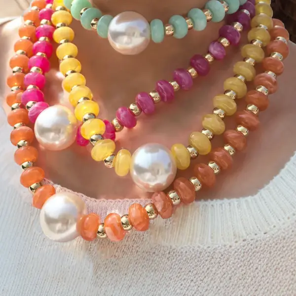 Wholesale Modern Style Geometric Stone Beaded Chain Beaded Necklaces Wholesale