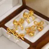 PVD Coated 18K Gold Plated Heart Shape Bow Knot 304 Stainless Steel Sweet Simple Style Waterproof Non Tarnish Drop Earrings