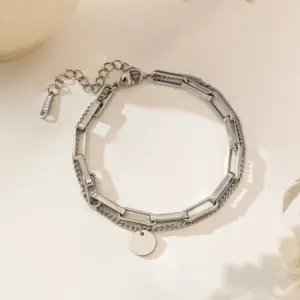 【XKB2229】Double Layer Round Disc Bracelet / Steel Color