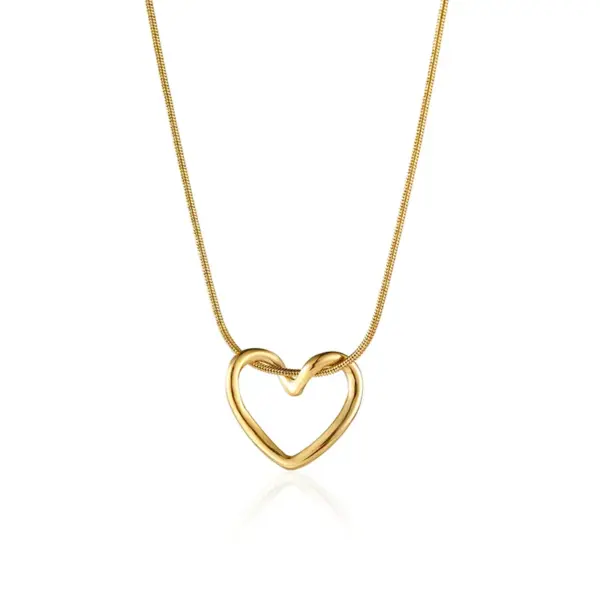 Wholesale PVD Coated Heart Shape 304 Stainless Steel Simple Style Shiny Waterproof Non Tarnish 304 Stainless Steel Pendant Necklace