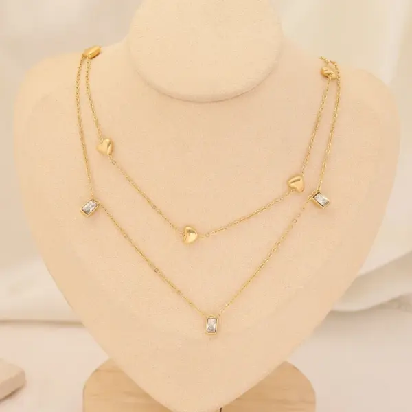 Wholesale Stainless Steel 18K Gold Plated Fashion Gold Plated Heart Shape Pearl Layered Necklaces