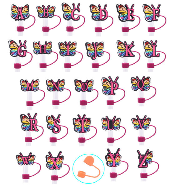 oly-9e709ba23e274defdd5728f30f6d4d32 Wholesale Butterfly letter dustproof straw cover