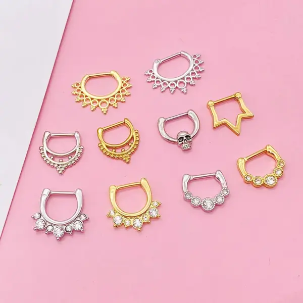 Wholesale 1 Piece Nose Rings & Studs Fashion Crown Skull Stainless Steel Plating Inlay Artificial Gemstones Nose Pin