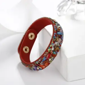 Red Color Stone Double Row Diamond