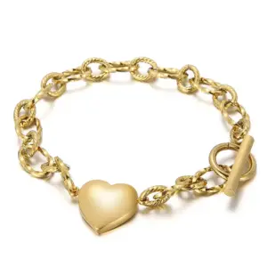 Wholesale PVD Coated 18K Gold Plated Heart Titanium Steel Fashion Waterproof Non Tarnish Bracelets