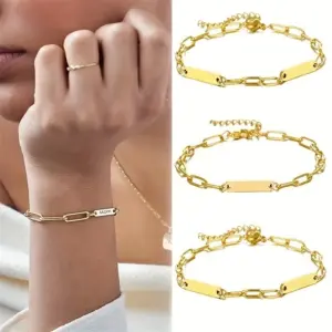Wholesale 304 Stainless Steel Square Ion Plating (IP) 18K Real Gold Plated Simple Style Classic Style Waterproof Non Tarnish Paperclip Chain Bracelets