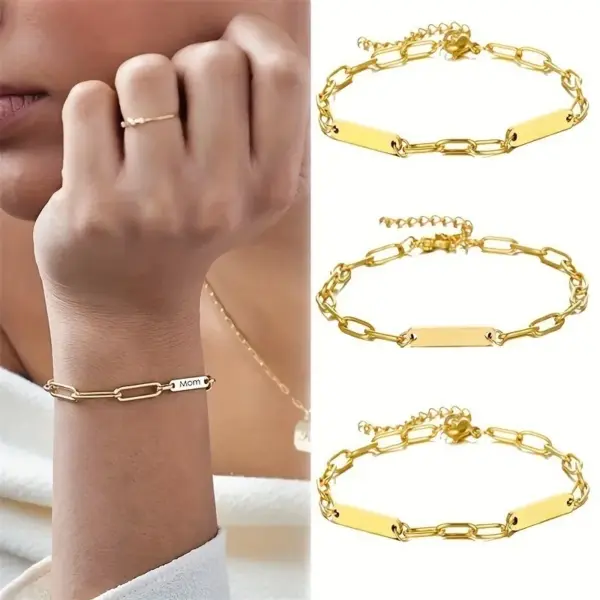 Wholesale 304 Stainless Steel Square Ion Plating (IP) 18K Real Gold Plated Simple Style Classic Style Waterproof Non Tarnish Paperclip Chain Bracelets