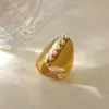 Wholesale PVD Coated Real Gold Plated Heart Shape Flower 304 Stainless Steel Imitation Pearl Elegant Classical Romantic Waterproof Non Tarnish Open Rings Rings