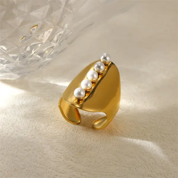 Wholesale PVD Coated Real Gold Plated Heart Shape Flower 304 Stainless Steel Imitation Pearl Elegant Classical Romantic Waterproof Non Tarnish Open Rings Rings