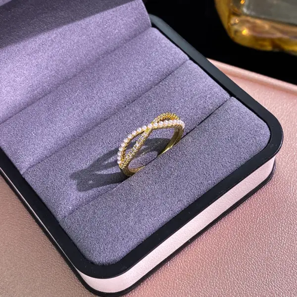 Wholesale Jewelry Elegant Classic Style Pearl Butterfly Nail Copper Zircon 18K Gold Plated K Gold Plated Inlay Open Rings