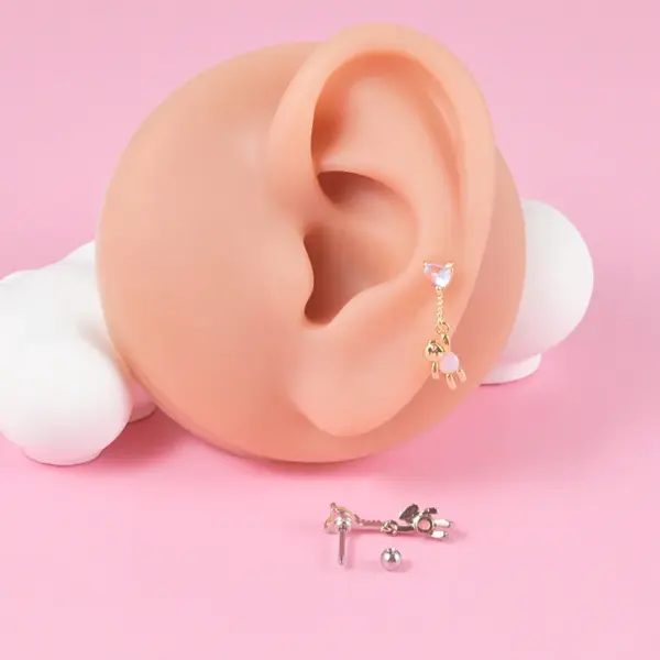 Wholesale 1 Piece Cute Star Moon Bear Plating Stainless Steel Ear Clips