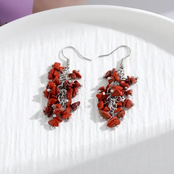 1 Pair Retro Printing Natural Stone Crystal Drop Earrings