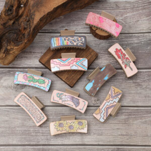 Wholesale Western Style Cactus Feather Sunflower Leather Shark Clip Women's Hairpin