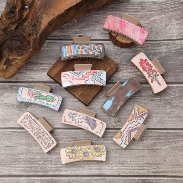 oly-9e8e1091d91c3e313526cc9eafa47b1d Wholesale Western Style Cactus Feather Sunflower Leather Shark Clip Women's Hairpin