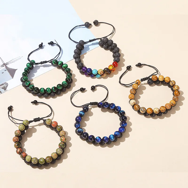 Wholesale Casual Simple Style Geometric Volcanic Rock Tiger Eye Braid Bracelets