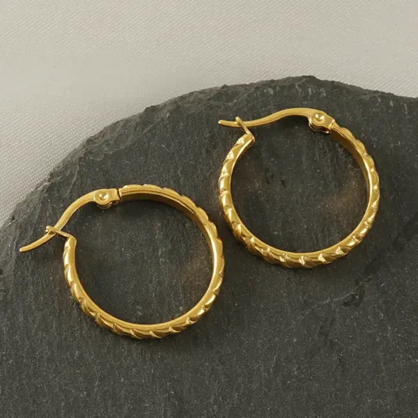 oly-9e914e473c1f3117833bd65fdcd72008 Wholesale PVD Coated 18K Gold Plated Round Stainless Steel Retro Simple Style Waterproof Non Tarnish Hoop Earrings