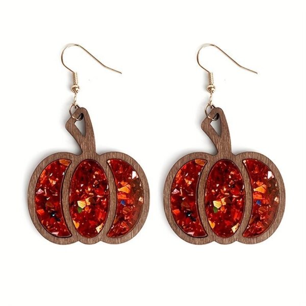 Wholesale Halloween Thanksgiving Vintage Wood Inlaid Sequin Earrings