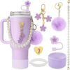 Wholesale Stanley Flower Straw Cap Silicone Heat Insulated Water Cup Set Pearl Portable Rope Hair Ball Pendant suit