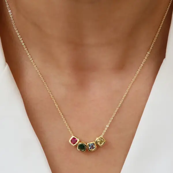 Wholesale Export Colorful Geometric Square December Birthstone Birthday Stone Birthstone DIY Zircon Small Pendant Necklace