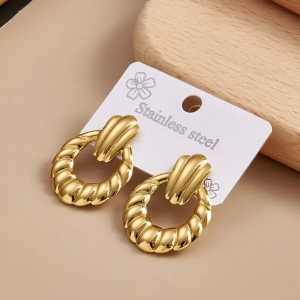 Casual Simple Design Heart Shaped Earrings Ins Style Electroplated 304 Stainless Steel Geometric Pattern Vacuum Plating Jewelry