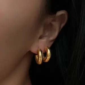 Wholesale 1 Pair IG Style Classic Style C Shape 304 Stainless Steel 18K Gold Plated Stainless Steel Earrings