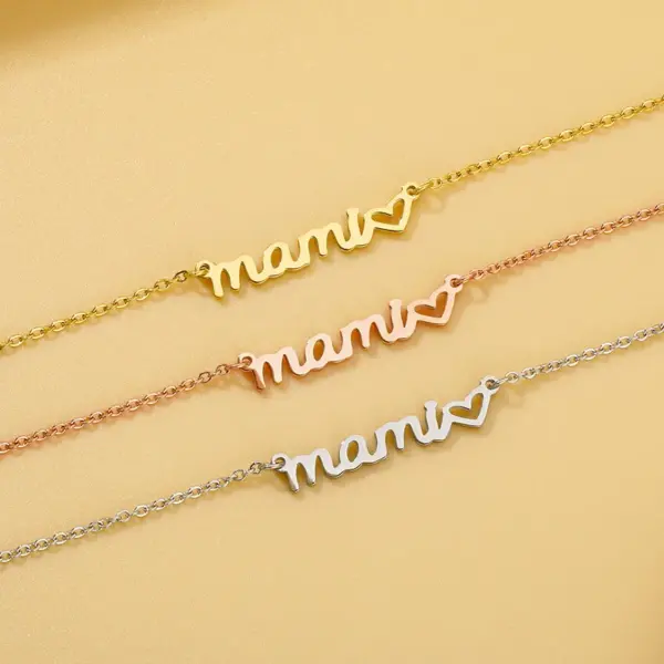 PVD Coated 18K Gold Plated Letter Stainless Steel MAMA Waterproof Non Tarnish Bracelets Necklace