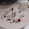 Wholesale Punk style dark heart-shaped inlaid red rose ring set