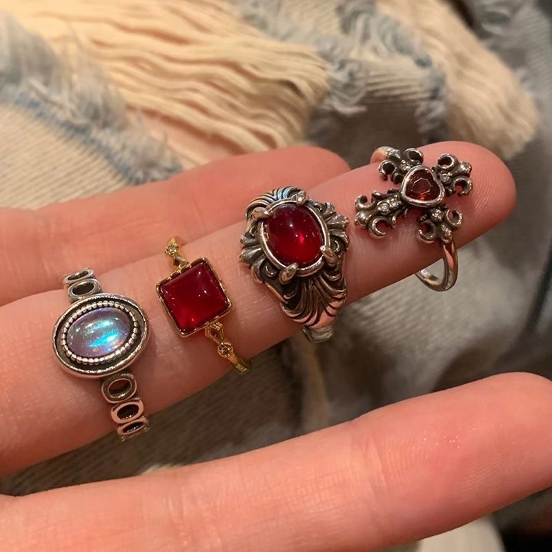 Wholesale Palace ~ Stacked vintage Ring Niche Unique Antique Finger Ring Women's Advanced Finger Ring Adjustable Opening