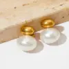 1 Pair Elegant Simple Style Oval Plating Inlay 304 Stainless Steel Pearl 16K Gold Plated White Gold Plated Gold Plated PVD Coated Ear Studs