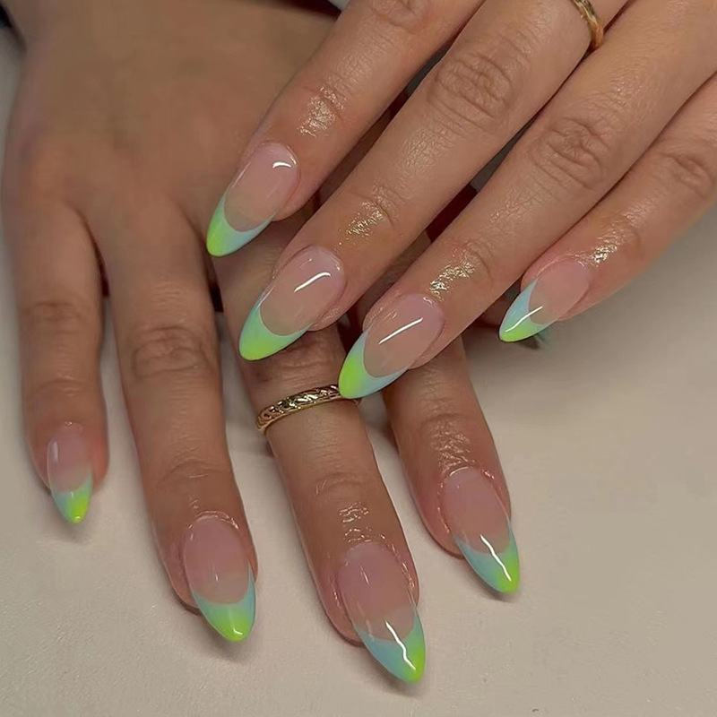 Wholesale Foreign trade ins style almond nail French style fresh manicure spring and summer cool fashion fake nail finished wear nail