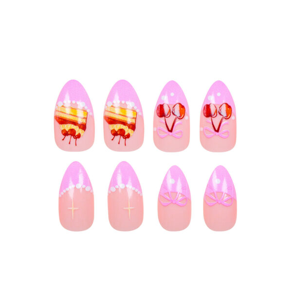 oly-9ed2860000394c3b8be14951400b98f9 Wholesale Wear Armor Pink French Red Cherry Nail Patch White Pearl False Nail Sweet Style Nail Patch