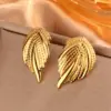 Wholesale PVD Coated 18K Gold Plated Sector Leaves Heart Shape 304 Stainless Steel Simple Style Waterproof Non Tarnish Ear Studs