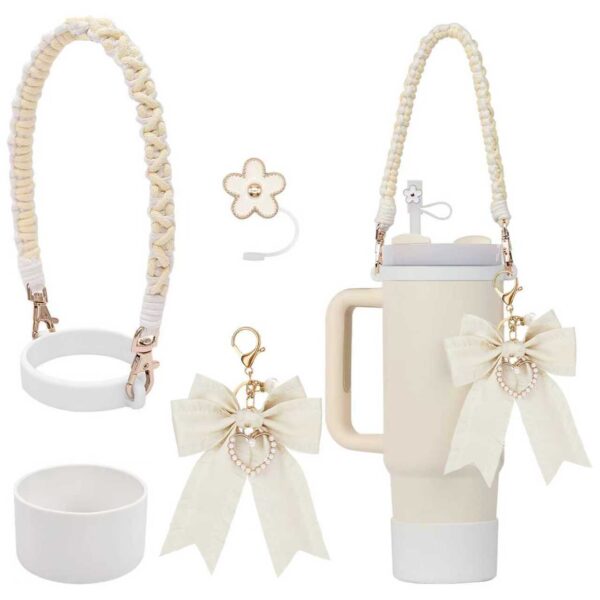 Wholesale DIY Flower Straw Cap with Bow and Silicone Cup Holder with Straw Tube Cap