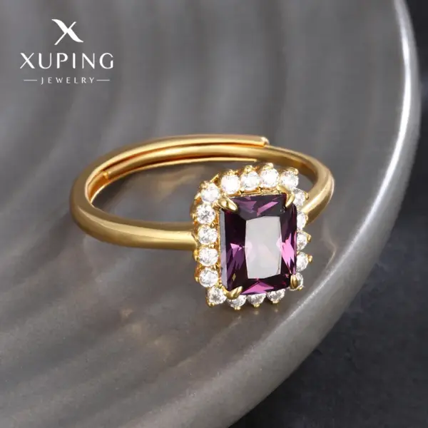 Wholesale Jewelry Elegant XUPING Square Copper Artificial Gemstones 18K Gold Plated Inlay Open Rings