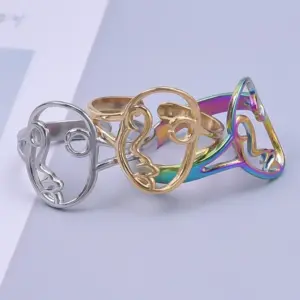Wholesale PVD Coated Real Gold Plated 18K Gold Solid Color 304 Stainless Steel Simple Style Waterproof Non Tarnish Rings