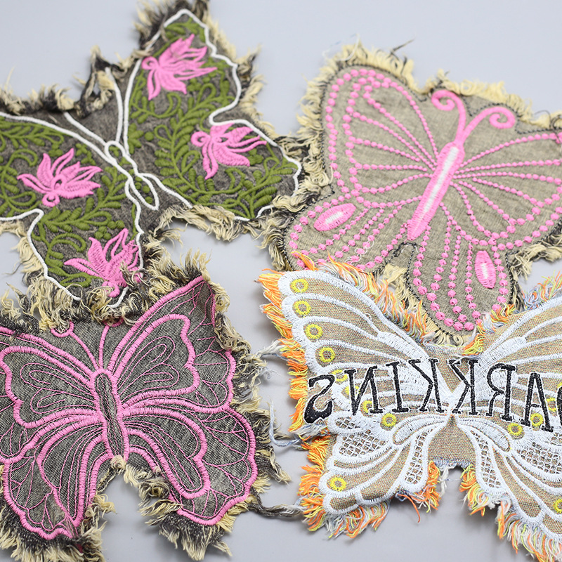 Wholesale Fashion Denim Butterfly Cloth Patch Embroidered Cloth Patch Clothing Bag Hand-ed Decorative Cloth Patch DIY Aessories