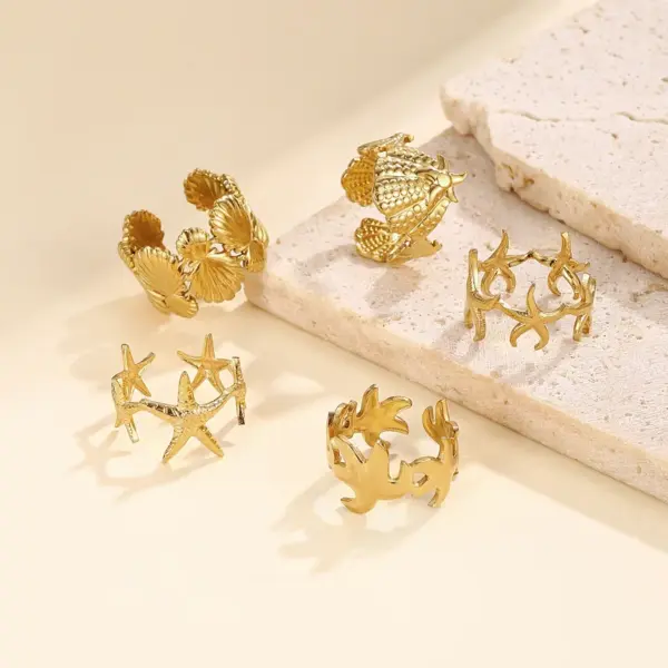 Wholesale Jewelry Marine Style Commute Starfish Shell 304 Stainless Steel Open Rings