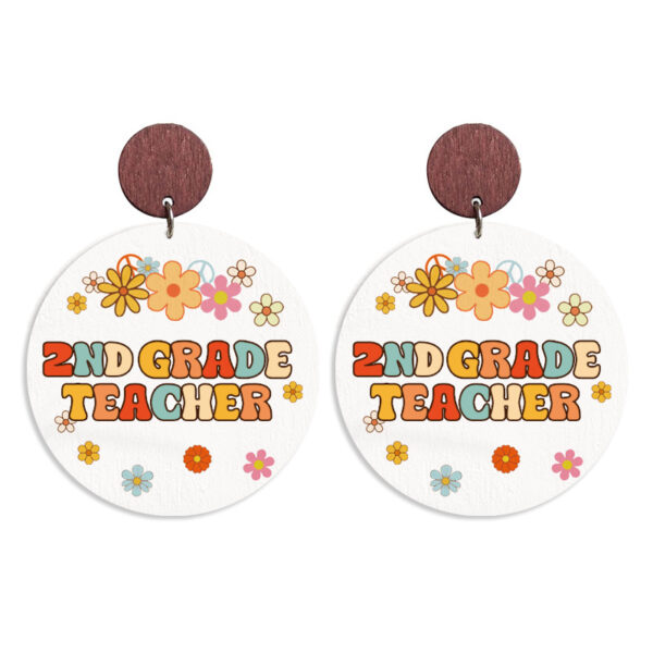 Wholesale Cross-border Amazon Teacher Gift Wooden Printed School Season Grade Text Retro Bohemian Autumn Earrings