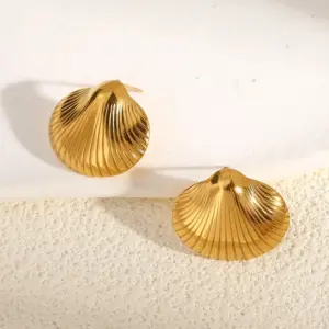 Textured Shell Earrings-Gold