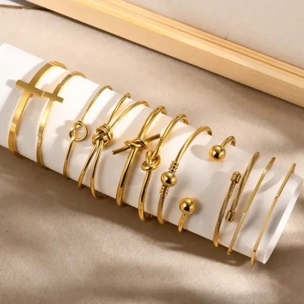 PVD Coated Real Gold Plated 18K Gold Geometric 304 Stainless Steel Casual Streetwear Waterproof Non Tarnish Bangle